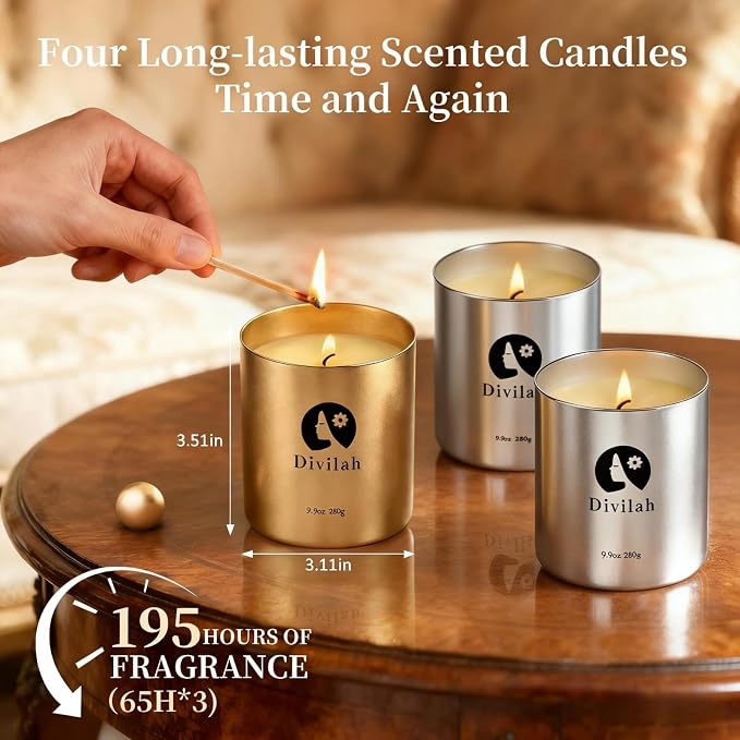 Scented Candles Set 3 Pack, Lavender & English Pear Freesia, 195H Burn Long-Lasting Natural Soy Wax Candles with Essential Oils for Home Relaxation, Stress Relief, Gifts for Women & Men, 29oz