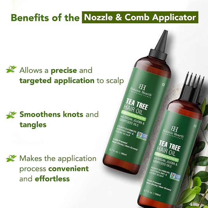 Botanic Hearth 100% Pure Tea Tree Hair Oil For Hair Growth & Hair Treatment Oils 6.7 Fl Oz, 2 Pack|Infused with coconut Oil|Hair Oil Repairs Dry Damaged Hair, Strengthening, Healthier| All Hair Types