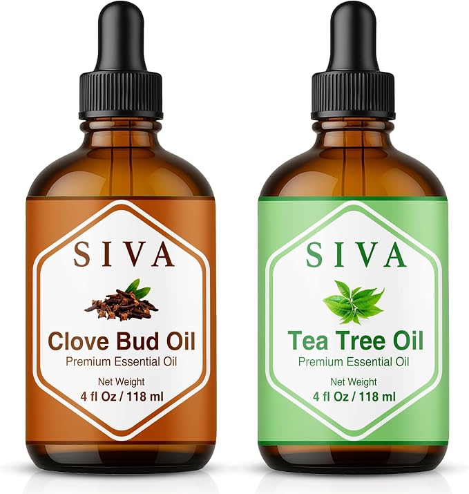 Siva Clove Bud and Tea Tree Essential Oil 4oz Bundle Super Saver Combo – Premium Grade Value Set for Aromatherapy, Skincare and Haircare