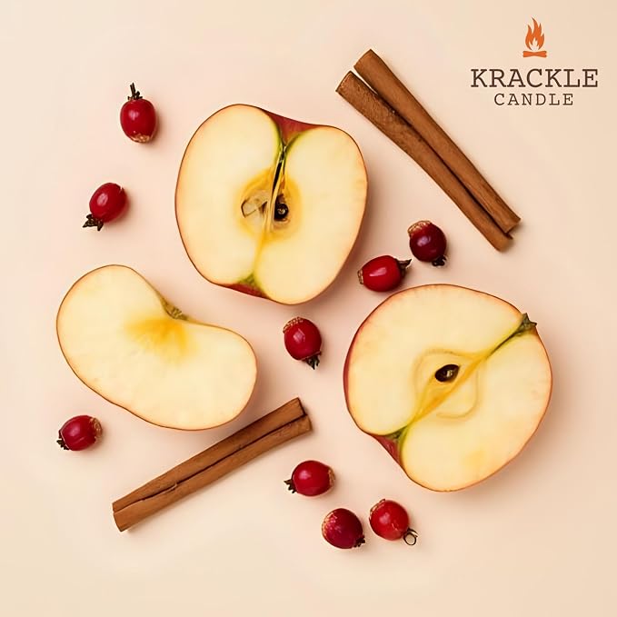 Krackle Candle | Farmhouse | 16 oz Scented Candle with Natural Crackling Wooden Wick | Poured in the USA | Rosehips, Apples & Cinnamon Spice Fragrance