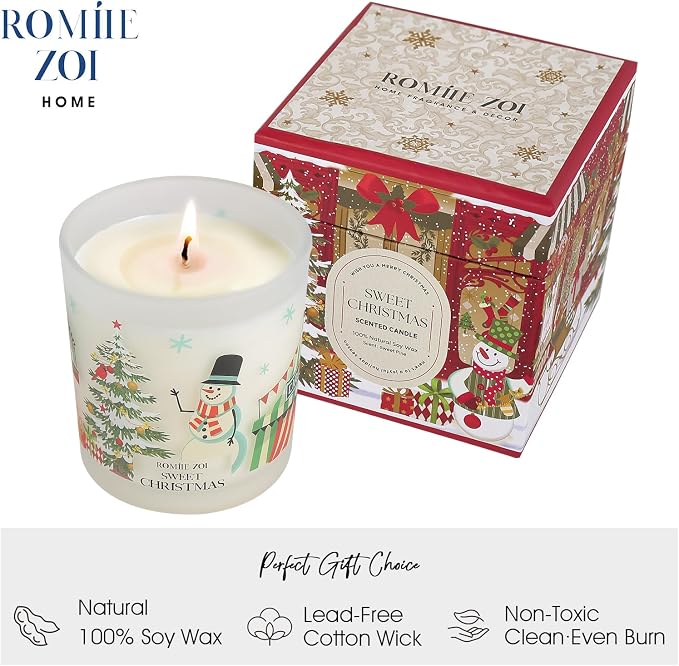 ROMIIE ZOI Christmas Scented Jar Candle - 6oz Soy Wax Candle - Sweet Christmas Infused with Sweet Pine Aroma - Keepsake Box Special for Holiday Gifts