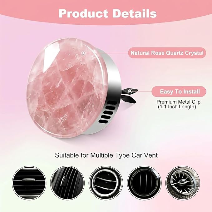 Car Vent Freshener Rose Quartz Air Freshener Gift Box Scented Diffuser with 5 Unique Fragrances (Cologne, BlueBell, Bergamot, Rose, Tea Fragrance) -Long-Lasting Aromatherapy for Car