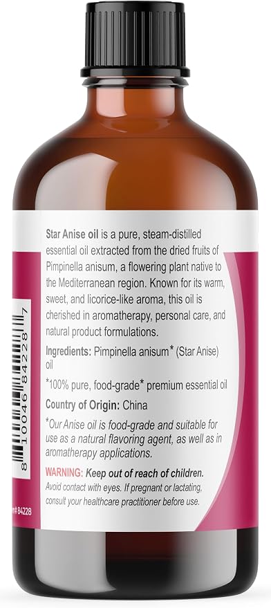 Viva Doria Anise Essential Oil, 100% Pure, Natural, Anise Essential Oil, Undiluted, for Aromatherapy | Food Grade, 118 mL (4 Fluid Ounce)