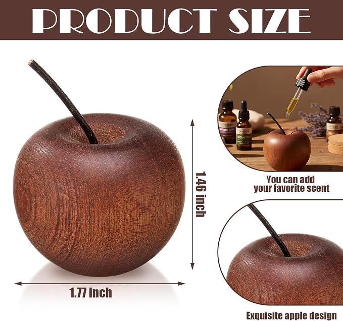 Novabright 4 Pcs Mini Wooden Apple Shaped Essential Oil Diffuser Portable Aromatherapy Diffuser Decorations Farmhouse Rustic Air Freshener for Car Home Bedroom Office Desktop Sauna Yoga Spa Centers