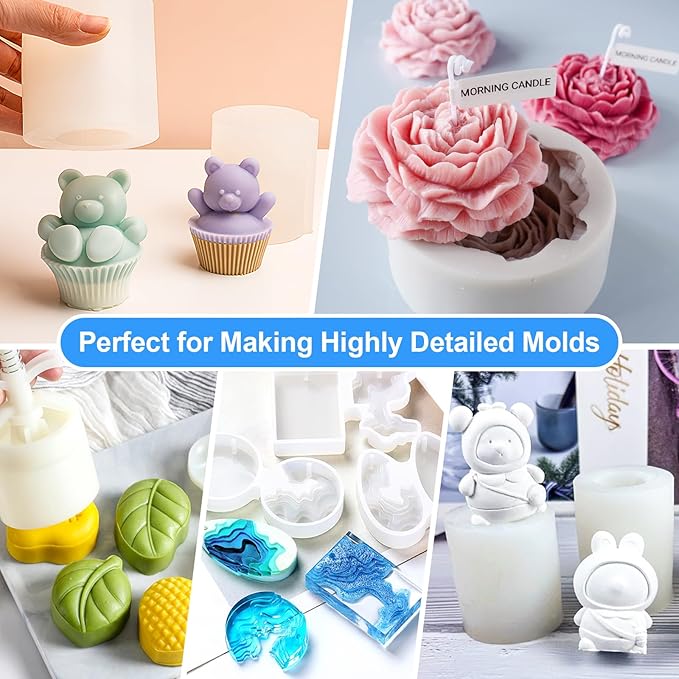Silicone Mold Making Kit, 22oz 15A Elastic Liquid Silica Gel for Casting Resin molds and Candle & Soap Mold,Fast Cure Translucent Platinum Silicone Rubber