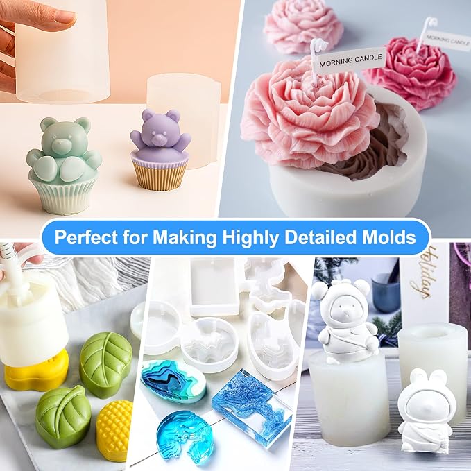 Silicone Mold Making Kit, 70.5oz 15A Elastic Liquid Silica Gel for Casting Resin molds and Candle & Soap Mold,Fast Cure Translucent Platinum Silicone Rubber