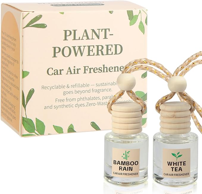 Essential Oil Car Air Freshener 2-Pack, Hanging Auto Diffuser for Rearview Mirror, Clean & Fresh Aesthetic Interior Decor Accessories (Bamboo Rain & White Tea) Inspired by Westin Hotel