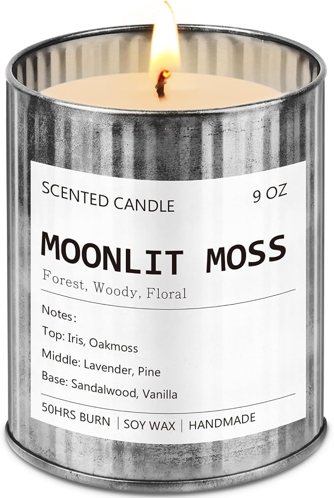 Scented Candle for Men - Vintage Library Inspired - Rustic Vintage Candle in Metal Tin for Home Scented - Soy Wax Men Candles - Long Lasting with 50 Hour Burn Time, 9oz, Iris & Oakmoss