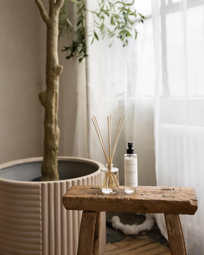 Brooklyn Candle Studio Reed Scent Diffuser - Palo Santo - Relaxing Oil Diffuser, Cedar, Eucalyptus & Sandalwood Fragrance, 8 Rattan Diffuser Reeds, Clean Ingredients - 3.7oz