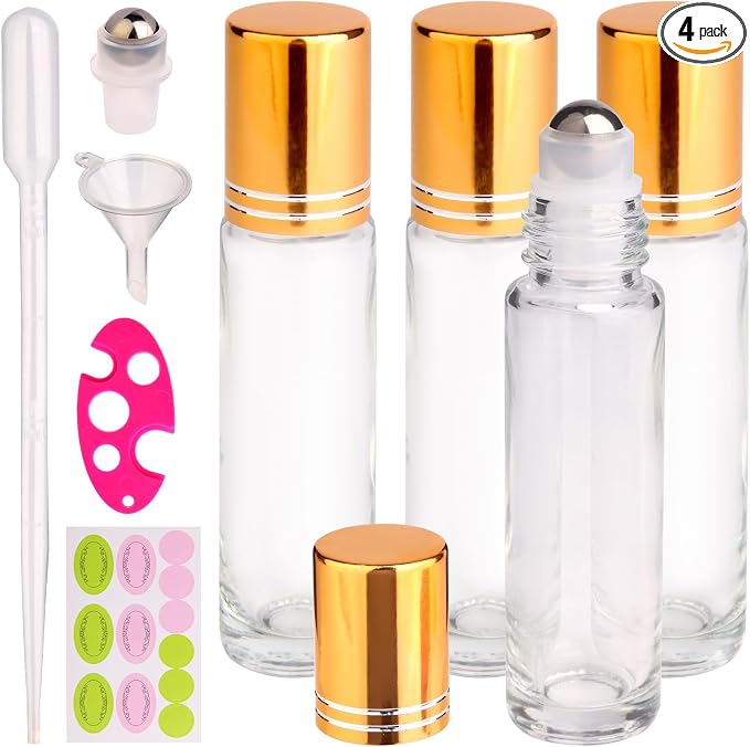inice 10ml Roller Bottles for Essential Oils Thick Clear Glass Roll on Bottle Applicator Stainless Steel Ball Metal Cap Daily Care (Clear Rolelr Bottles)