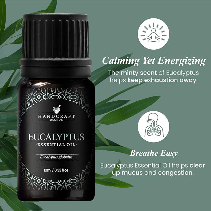 Handcraft Blends Eucalyptus Essential Oil – 0.33 Fl Oz – 100% Pure and Natural – Premium Grade Essential Oil for Diffuser and Aromatherapy, Skin, Massage, Candle and Soap Making Fragrance
