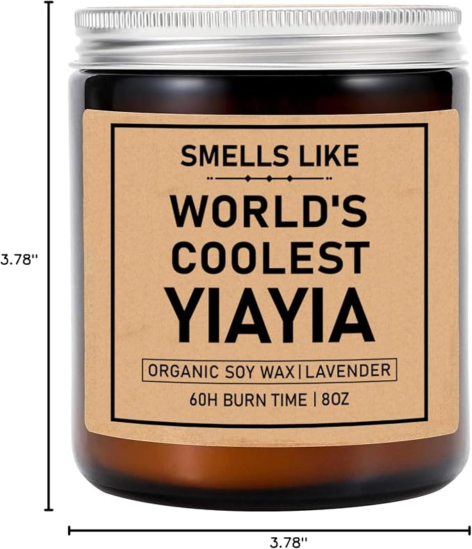Smells Like World's Coolest Yiayia Soy Candle - 8oz Jar Candle - Mother's Day Gift - Relaxation Scent