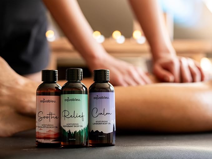 Essential Message Oil Gift Set – Serenity Trio Sooth, Calm, Relief Includes Lavender, Peppermint & Eucalyptus Massage Oil Blends 80 ML in Beautiful Packaging – Great Gift for Women
