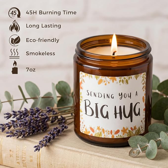 MULCHUM Lavender Scented Candle, Thinking of You Hug Gift for Friends, Relaxing Natural Soy Wax Jar Candle for Women Girlfriend Mom Sisters Stress Relief, 7oz 45 Hours Long Lasting Burn