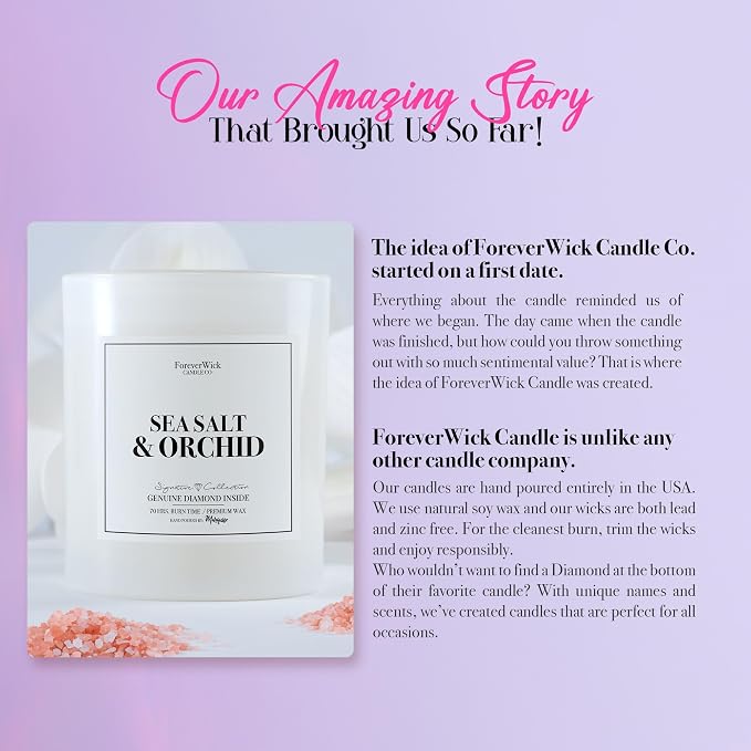 Foreverwick Sea Salt & Orchid Candle | Royal Essence Candle with Diamond Inside | Cleansing Sage Aroma | Strong Scented Candles for Decor | 14 oz & 70 Hours Burning Time