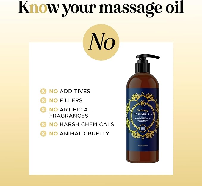 Luxurious Vanilla Massage Oil for Couples - Easy Glide Non Greasy Sweet Vanilla Sensual Massage Oils for Date Night with Silky Smooth Sweet Almond Oil Coconut and Jojoba - Vegan Non GMO & Gluten Free