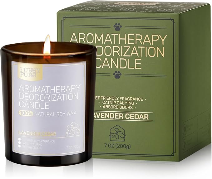 Odor Eliminating Candle, Lavender Cedar Scented Candle, Pet-Friendly Soy Candles, 60 Hours, 7 oz