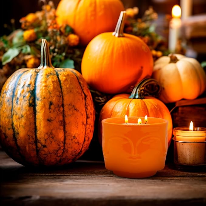 20 oz Orange Buddha Head Aromatherapy Candle, Pumpkin Scent, 3-Wick Soy Wax Candle for Relaxation and Meditation, Decorative Candle for Home Décor, Stress Relief Candle