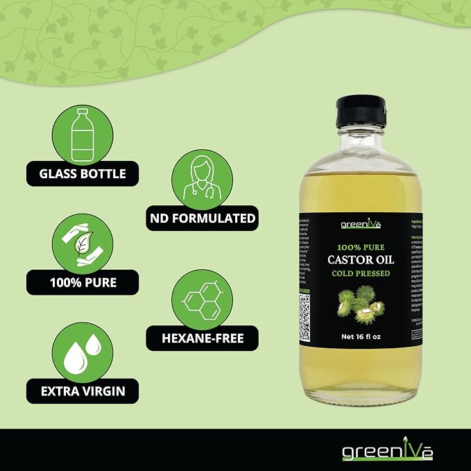 GreenIVe 100% Pure Glass Castor Oil - Cold Pressed - Hexane Free - Exclusively on Amazon (16 oz)