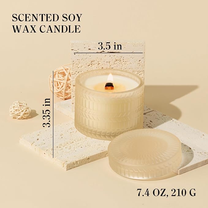 Vanilla Coconut Scented Candle, Crackling Wood Wick Natural Soy Candles Non Toxic, 7.4oz Soy Wax, 55 Hours Clean Burn,Long-Lasting Scented Candles Gift for Women,Relaxing,Home Scented