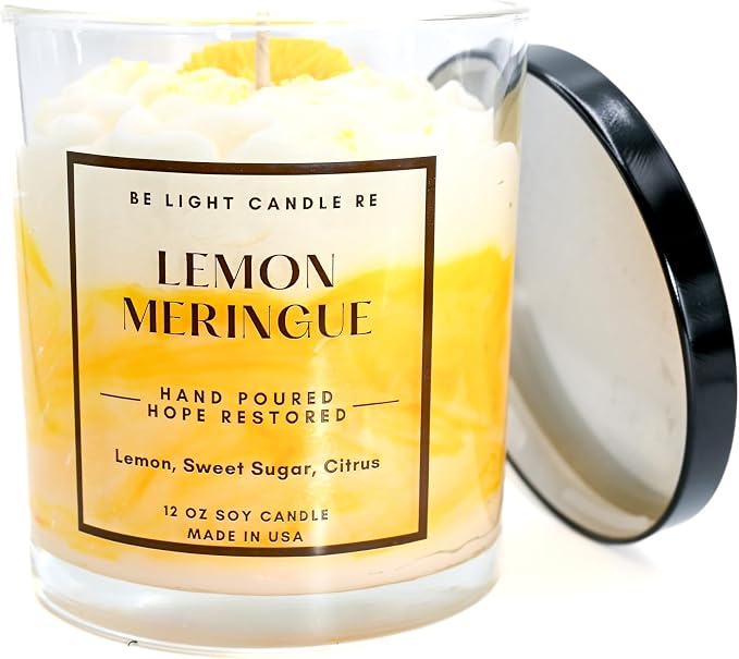 Lemon Candle | Purpose-Driven Soy for Women Scented | 12oz Whipped Topping | Non-Toxic Soy Candle Food Gifts for Women | Be Light Candle RE (Lemon Meringue)