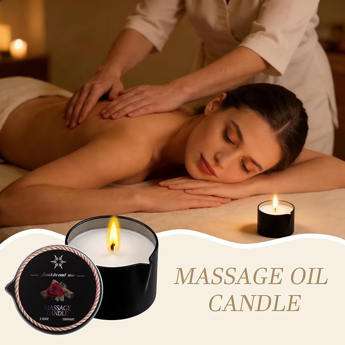 6 Pack Low Temperature Massage Oil Candle Set - Soy Wax that Melts Into Skin Nourishing Body Oil Massage Candle for Home Spa, Massage Therapy, Relaxation - Natural- 2.35 oz Each