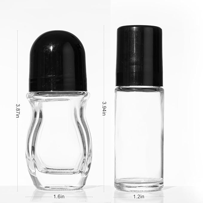 2 PCS Empty Glass Roller Bottles Plastic Roller Ball,Deodorant Roll On Bottles for Essential Oils, Perfume, Cosmetics （30ml ） (1Round 1Oval)
