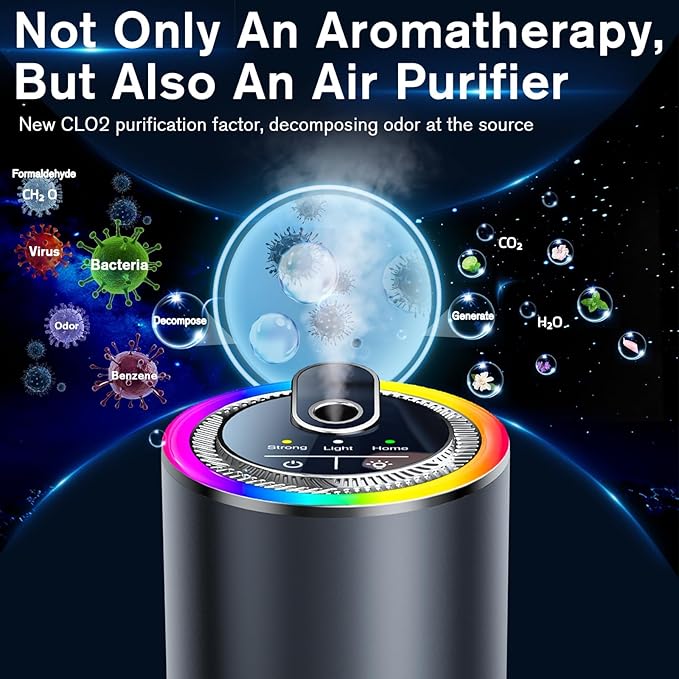 Smart Car Air Freshener Diffuser with Starry Sky Projection, 50ml/1.8OZ Perfume Car Diffuser, 6 Months Long-Lasting Fragrance, RGB Music-Sync Lights, Intelligent Auto On/Off, 3 Modes, Mahogany Coconut