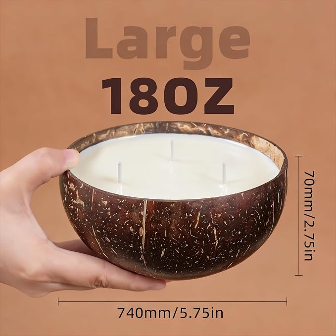 Viyffo Large Lemongrass Citronella Candles Outdoor, 3 Wick 18oz Citronella Candle Indoor, Non Toxic Soy Scented Candle, Natural Coconut Shell Jar for Patio, Garden, Backyard & Camping Décor & Gift