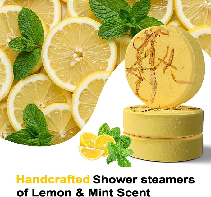 SWCANDY Shower Steamers Aromatherapy Birthday Gifts for Women Travel Essentials, 8 Pcs Lemon Mint, Bath Bombs Shower Bombs with Natural Essential Oils, Relaxation Home SPA