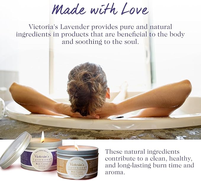 Victoria's Lavender Moisturizing Body Massage Candle, Aromatherapy Scented Candle Wax, Turns Into Nourishing Massage Oil, 8 Oz, Lavender Vanilla