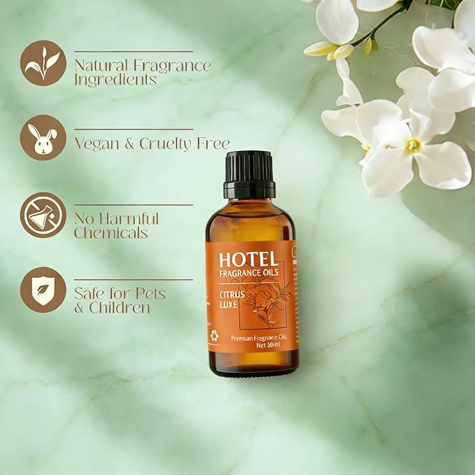Citrus Luxe Diffuser Oil – Luxury Hotel-Inspired Essential Oils for Diffusers Aromatherapy – Fragrance Oil Blend – Home Essentials for Bedroom, Living Room & Bathroom – 30ml