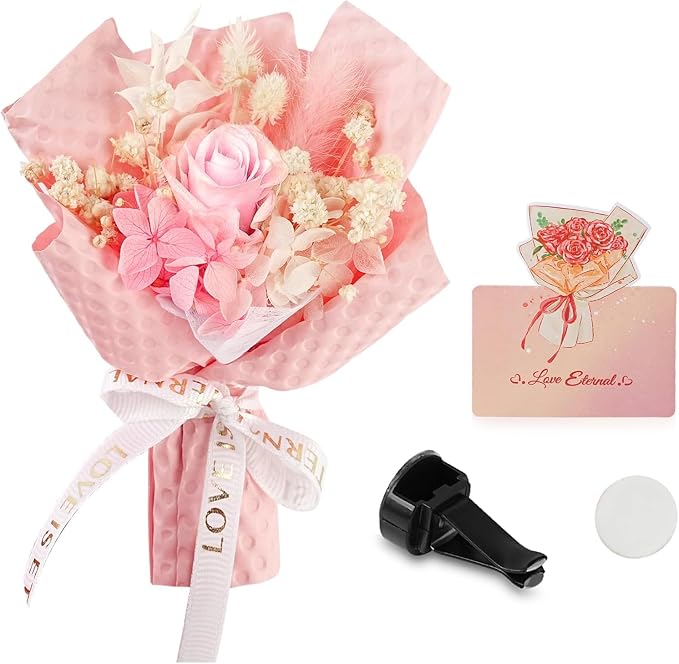 Mini Flower Bouquet Car Air Vent Clips - Decorative Rose Bouquet with Fragrance Diffuser for Car Air Vent Dashboard, Floral Romantic Auto Pink Car Accessories Gift for Women (Pink)