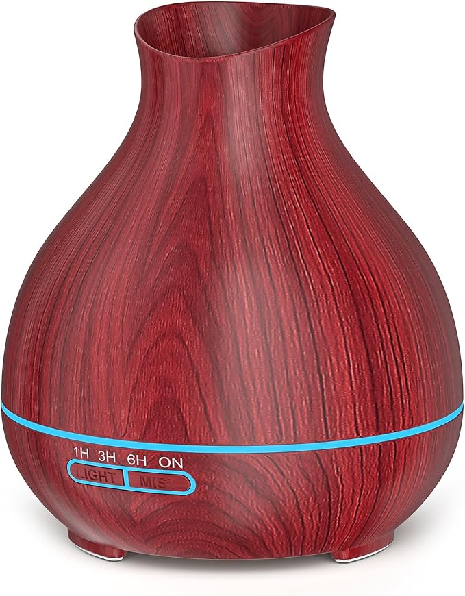 Aromatherapy Essential Oil Diffuser 550ml 12 Hours Wood Grain Aroma Diffuser with Timer Cool Mist Humidifier for Large Room, Home, Baby Bedroom, Waterless Auto Shut-off,7 Colors Lights Changing