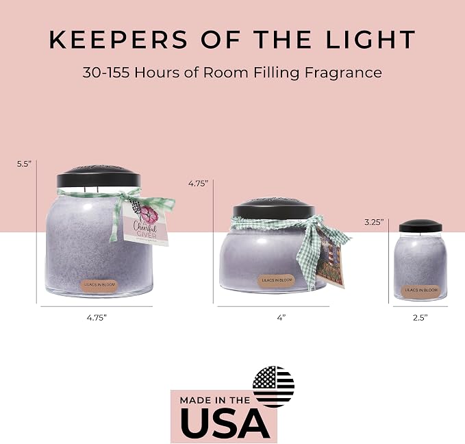 A Cheerful Giver — Lilacs In Bloom - 34oz Papa Scented Candle Jar with Lid - Keepers of the Light - 155 Hours of Burn Time, Gift Candle, Violet