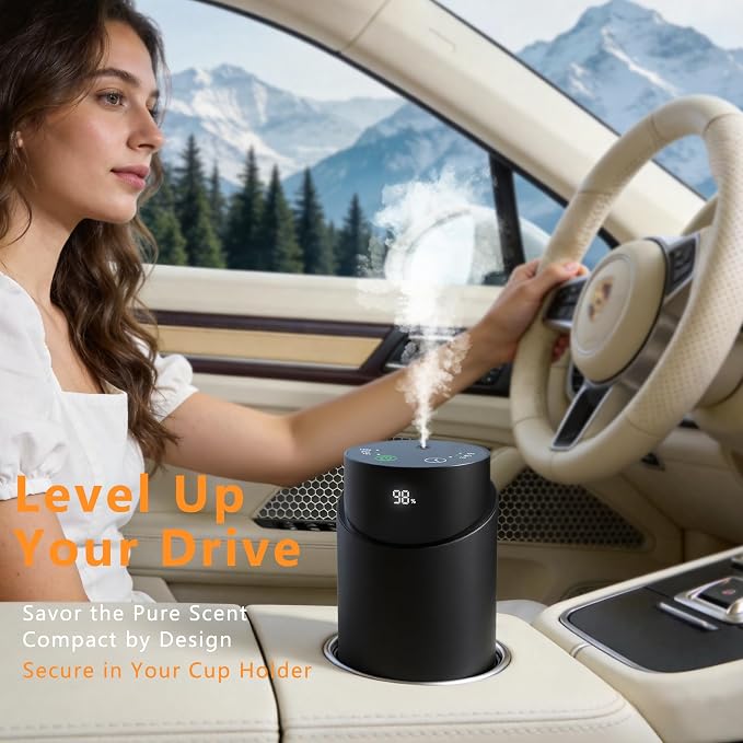 Waterless Essential Oil Diffuser - Rechargeable Black Aluminum Alloy 100ml Scent Machine with 4 Timers, 3 Mist Levels & Vehicle Mode for Home, Car, Office, Studio