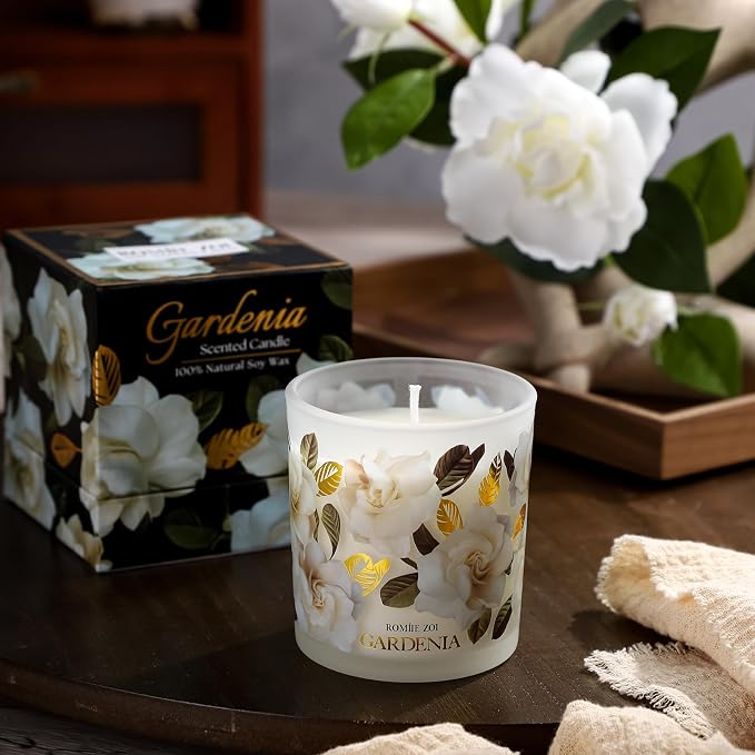 ROMIIE ZOI Scented Candle - Gardenia - 6oz Aromatherapy Soy Wax Jar Candle for Home, Gifts for Women - 170g