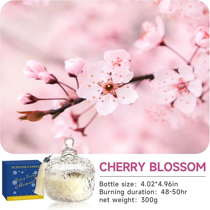 Cherry Blossoms Candle,7oz Jar Candles Gift for Women,Home Decor | Long Burning,Clean Soy Wax Jar Candle,Home Fragrance,Aroma,Thoughtful Gift for Holiday,Birthday,Mother's Day,Housewarming