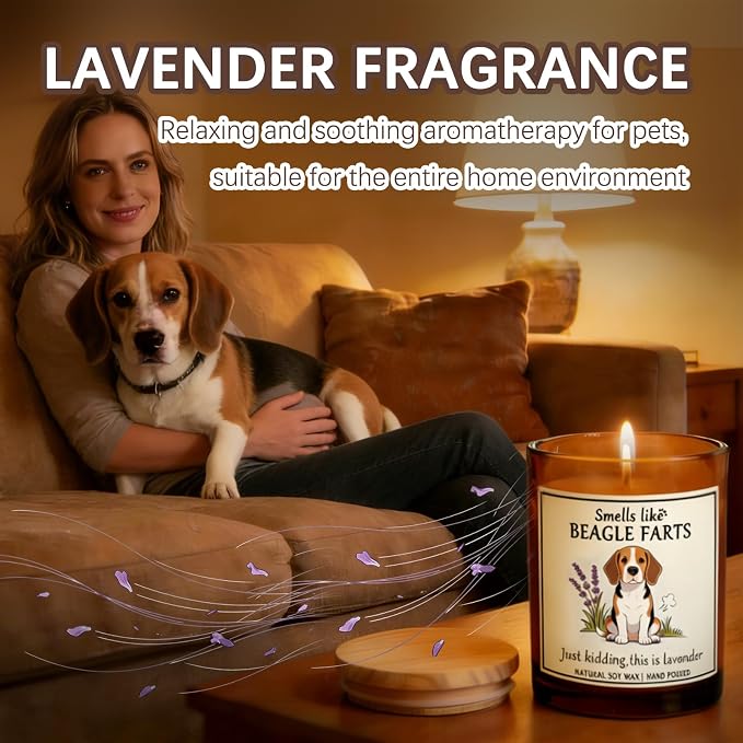Beagle Gifts for Women - Dog Mom Candle Decor Beagle Farts Candle Themed Gifts for Women for Pet Lovers Crafted by Natural Soy Wax Lavender Scented Candle