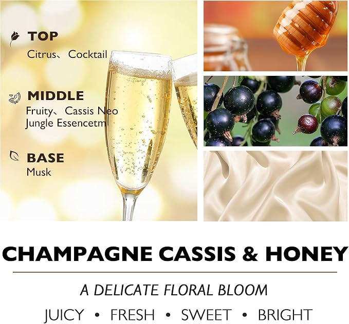 4EVER Scented Candles | 4-Wick 18oz Soy Wax Candle | Up to 50Hrs Clean Burn | Aromatherapy Candles for Home Scented | Gifts for Women & Mom, Champagne Cassis & Honey