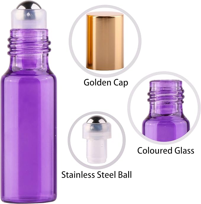 MaxMau 24 Pack Essential Oils Roller Bottles,5ml Colourful Roll On Bottles Steel Roller Balls Metal Cap for Aromatherapy Perfume
