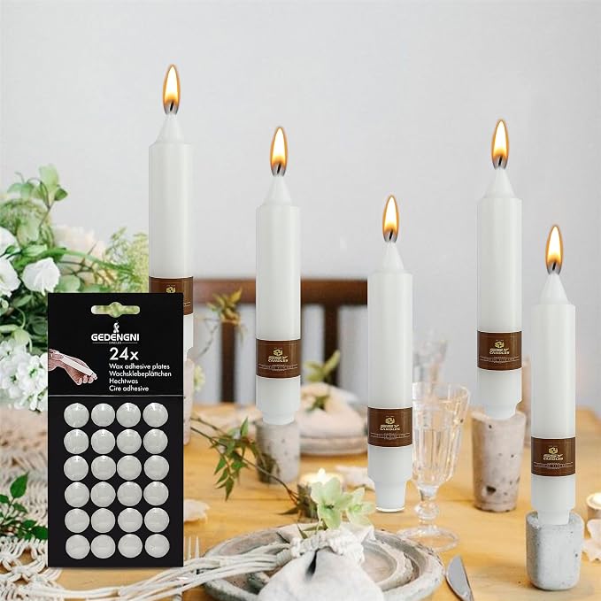 Taper Candle Wax Dots - 24pcs Spiral Candle Sticky Dots White Candles Adapter Small Candlestick Adhesive,Soft Wax for Any Candles Holder Accessories-White