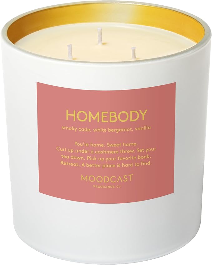 Moodcast Homebody 3 Wick Scented Candle - Large Aesthetic Candle for Home, Vanilla, White Bergamot & Smoky Cade, Clean Coco Wax Blend, Vegan, Paraben Free, 100-Hour Long Lasting Burn - 24oz