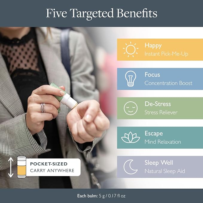 Scentered Aromatherapy Balm Stick Gift Set with Travel Pouch - Sleep, Focus, Stress-Relief, Mood Boost & Calm - Premium Essential Oil Blends: Lavender, Chamomile, Rosemary, Cedarwood, Ylang Ylang