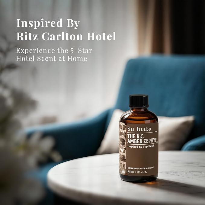 SU JUABA The R.C. Amber Zephyr Diffuser Oil Luxurious Hotel-Inspired Scent - Ambergris Sea Breeze Abies Fabri for Aromatherapy Machines & DIY Crafting - 1Fl Oz