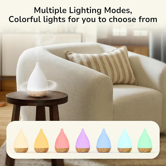 SOULORIGIN Ultrasonic Essential Oil Diffuser, Home Fragrance Aroma Diffuser with Auto Shut-Off, 8-Color Night Light & Ultra-Quiet Operation, BPA-Free Portable Aromatherapy Humidifier for Home (Light)
