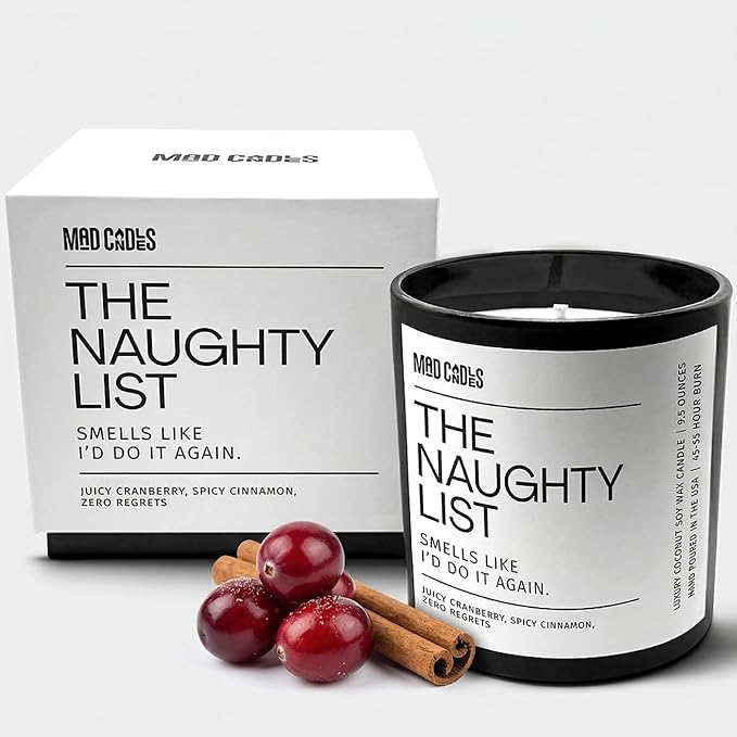 – The Naughty List Candle – Cranberry Cinnamon Scent – Luxury Black Candle for Women & Men, 9.5 oz Coconut Soy Wax Blend, 55-Hour Burn, Clean Cotton Wick, Hand Poured in the USA