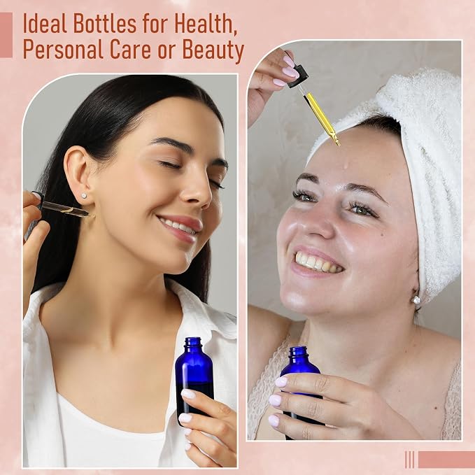 AOZITA 4 Pack, 2 oz Dropper Bottles with 1 Funnel & 4 Labels - 60ml Thick Dark Blue Glass Tincture Bottles with Eye Droppers - Leakproof Essential Oils Bottle for Health, Personal Care & Beauty