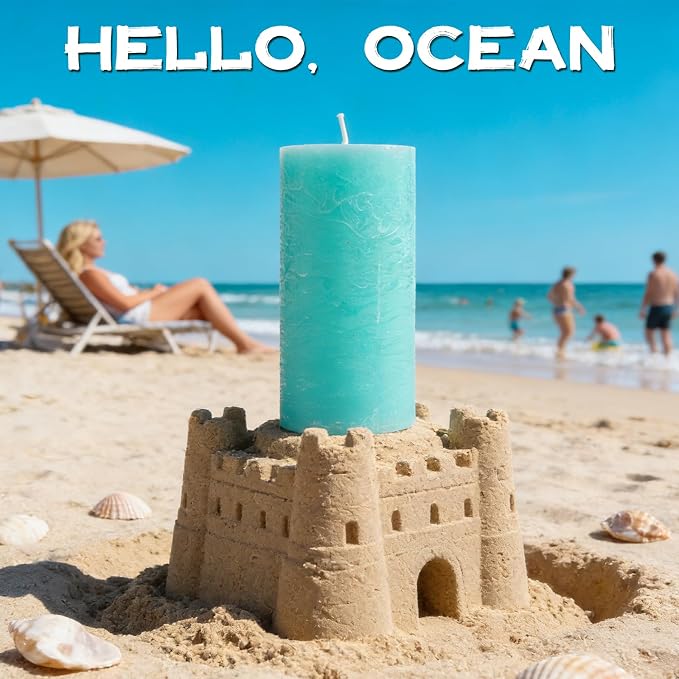 Ocean Breeze Scented Pillar Candle - 2.8x6 Inch, 75-Hour Burn, Textured Blue Coastal Candle with Sea Salt & Driftwood Fragrance, Luxury Air Freshening Aromatherapy Pillar for Home Relaxation