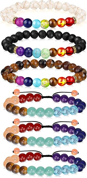 ONESING 2-12 Pcs Chakra Bracelets for Women Rock 7 Chakras Crystals and Healing Stones Bracelets 8mm Crystal Bracelets Yoga Beaded Bracelets for Women Men Essential Oil Diffuser